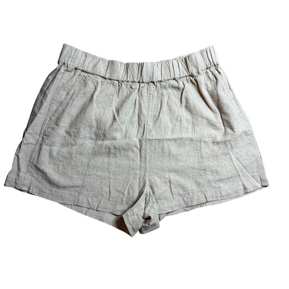 Madewell Womens Pull On Linen-Blend Elastic Waist Shorts Pockets Beige Large NWT - Picture 1 of 8